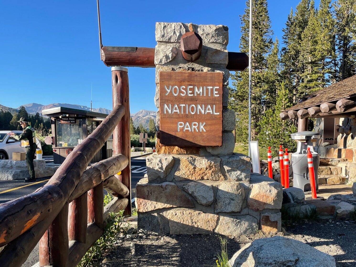 Tioga Pass entrance sign marking the gateway to Yosemite National Park, a popular route for exploring the park's high country.
