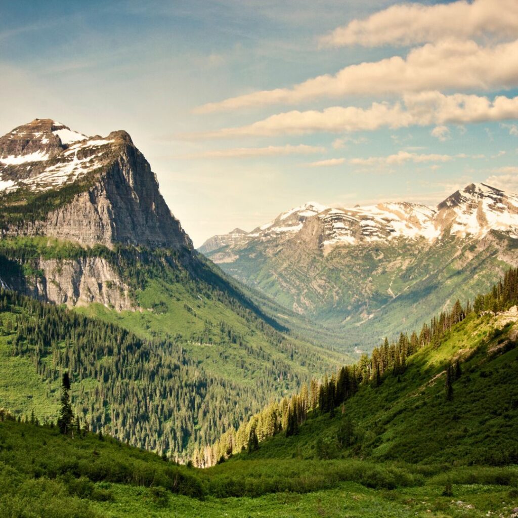 Breathtaking mountain views along the Going-to-the-Sun Road in Glacier National Park, a highlight of any 2025 visit to the park.