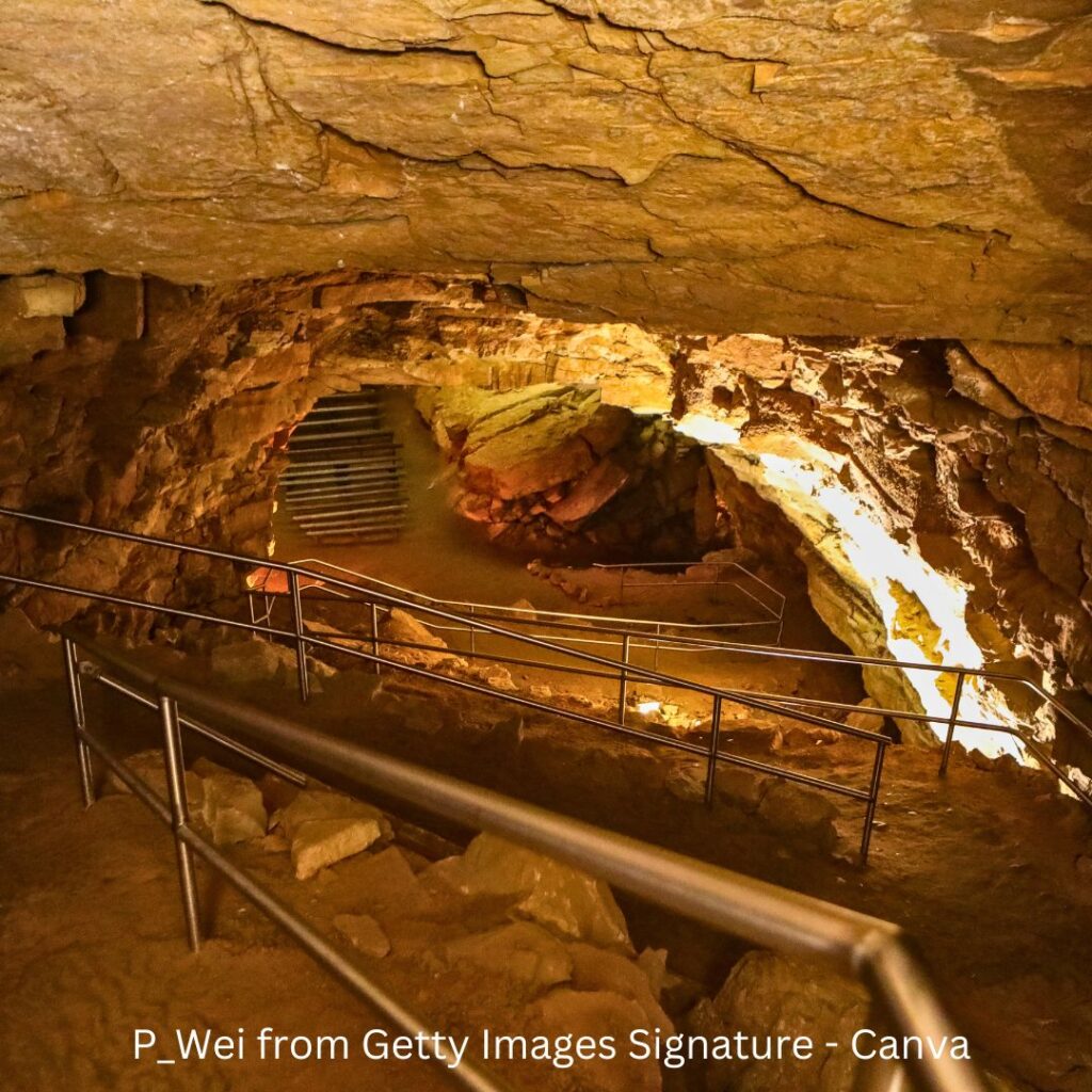 Paved walkway inside Mammoth Cave, showcasing the vast underground chambers of this iconic Cave National Park.