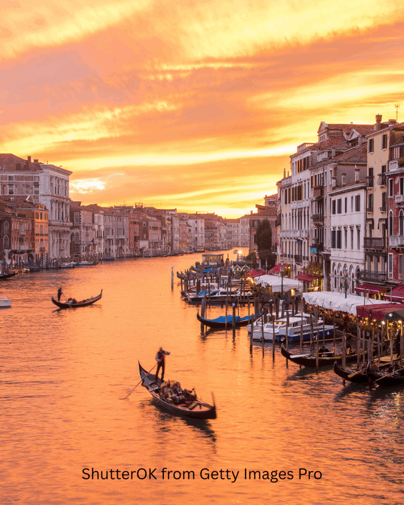 Sunset in Venice Italy, one of the top day trips from Florence. 
