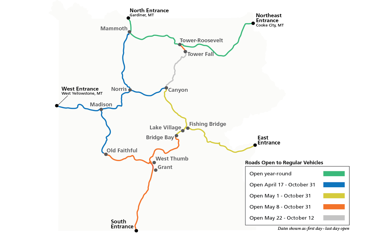 Yellowstone Road Openings 2026: How to Plan an Early Season Trip (Complete Guide + Itineraries) Yellowstone 2026 Road opening map guide from NPS