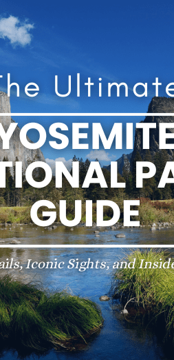 Scenic landscape of Yosemite National Park with the blog title 'Your Ultimate Yosemite National Park Guide' written across the image.