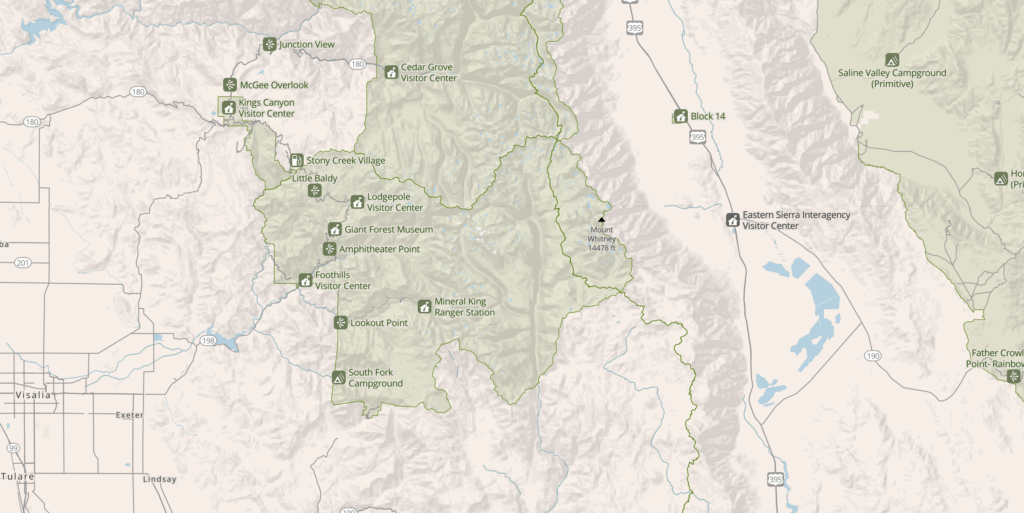 Map of kings Canyon National Park from NPS